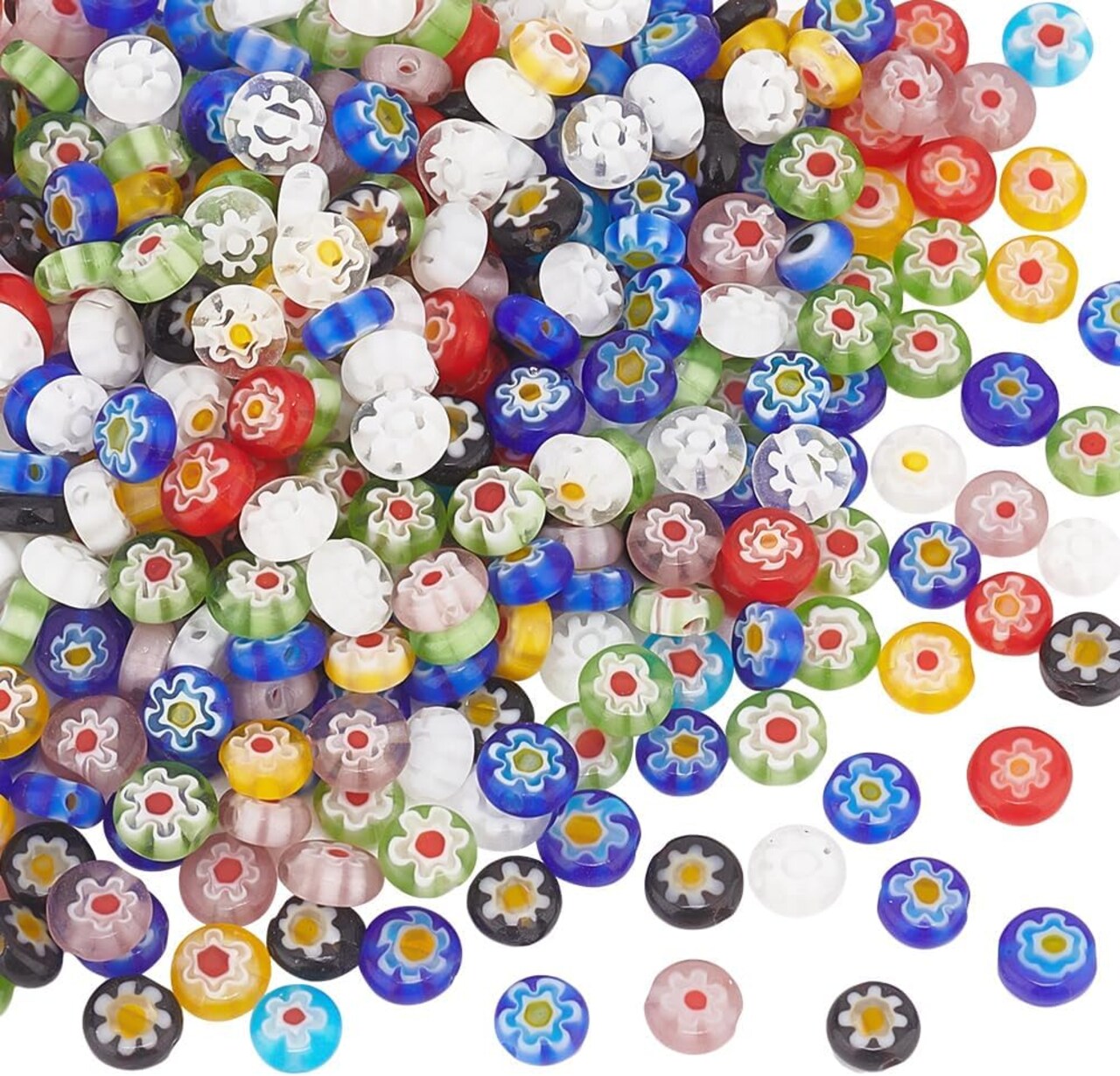 325Pcs/5 Strands Millefiori Lampwork Glass Beads 6mm Flat Round Flower Glass Beads Handmade Flower Millefiori Lampwork Bead Loose Spacer Bead for Jewelry Making DIY Crafts